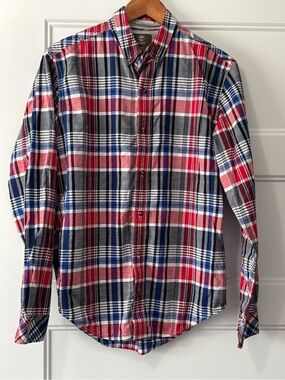 Two Timberland Red, Blue & White Plaid Button-Down Shirt